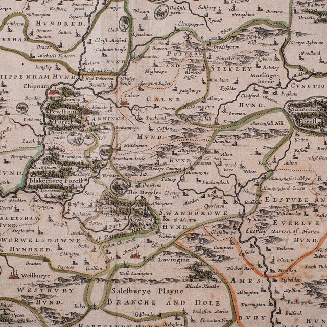 Antique Wiltshire County Map, Dutch, Framed Cartography, Latin, Blaeu, c.1650 For Sale - Image 11 of 12