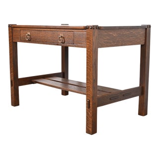 Antique Stickley Brothers Mission Oak Arts & Crafts Desk or Library Table, Newly Restored For Sale