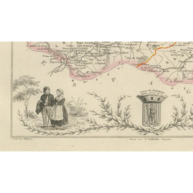 Antique Map of Pyrénées-Orientales by Vuillemin, 1850 For Sale - Image 6 of 9