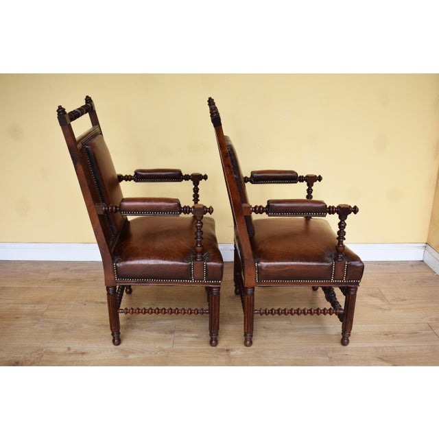 Set of 19th Century Victorian English Gothic Revival Walnut Armchairs For Sale - Image 3 of 13