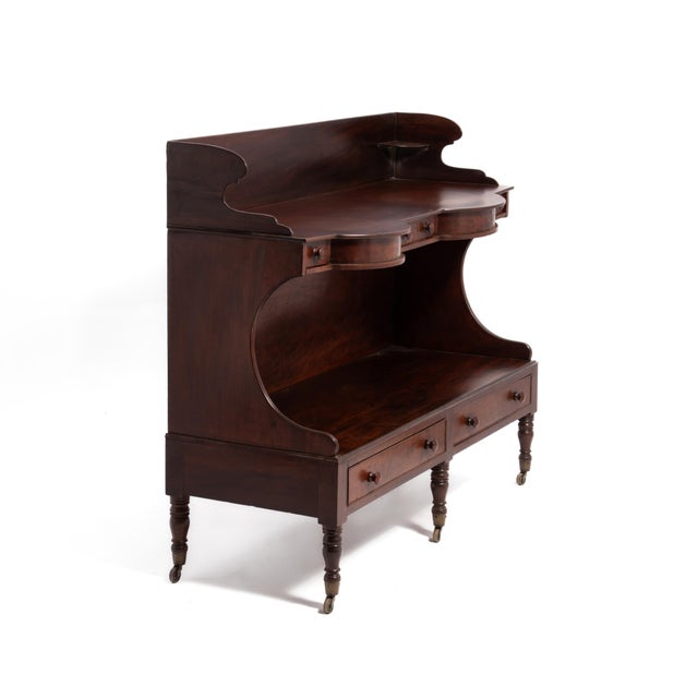 Neoclassical Antique Massachusetts Sheraton Double Washstand 6 Drawers Straight Gallery Server For Sale - Image 3 of 18