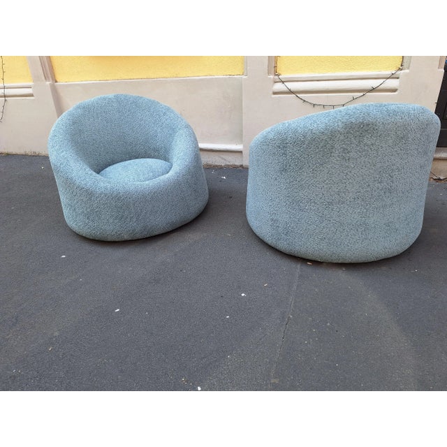 Set of Vintage Tub Chairs in Light Blue Bouclé Fabric, 2000s For Sale - Image 11 of 13