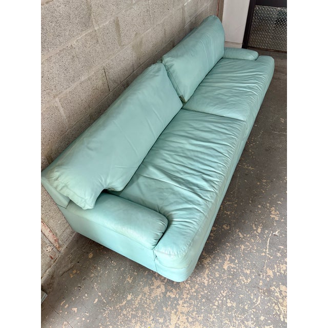 Animal Skin Vintage Postmodern Teal Leather Sofa by Directional Furniture. Circa 1980s. For Sale - Image 7 of 18