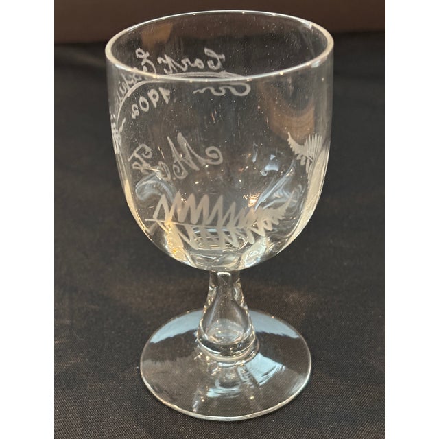 Clear 1902 Cork (Ireland) Exhibition Souvenir Etched Stemmed Glass- Rare For Sale - Image 4 of 8