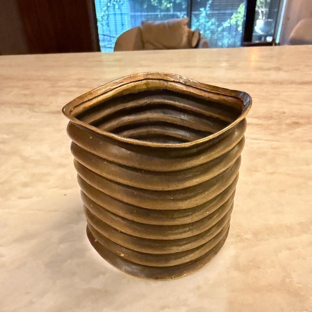 For your consideration, mid-century brutalist bangle bracelet in the manner of Ellamarie Woolley in copper. Unsigned....