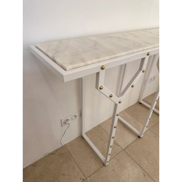 Mid-Century Modern Contemporary Console Table Y White Lacquered Metal Brass and Marble. Italy For Sale - Image 3 of 12