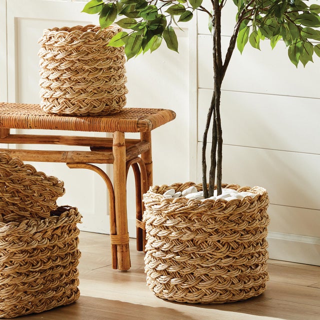 2020s Abaca French Braid Storage Baskets Round, Set of 2 For Sale - Image 5 of 5