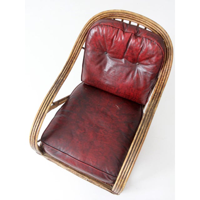 Antique Rattan Lounge Chair With Oxblood Cushions For Sale - Image 4 of 18