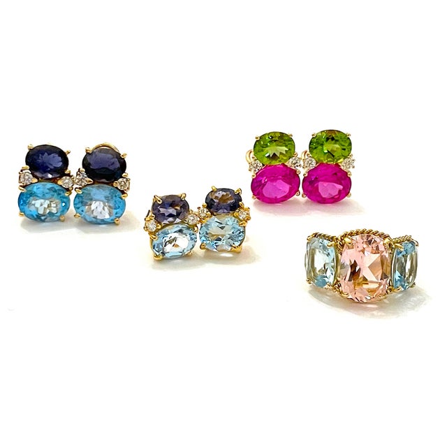 Metal Christina Addison Grande Gum Drop Earrings With Garnet and Cabochon Garnet and Diamonds For Sale - Image 7 of 12