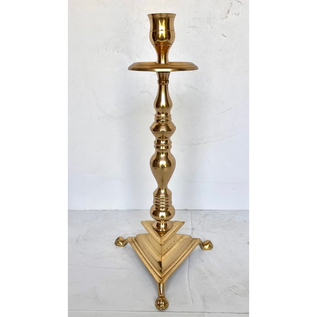 Mid-century style lacquered brass candle holders. Collection of three holders - two tall and one slightly shorter....