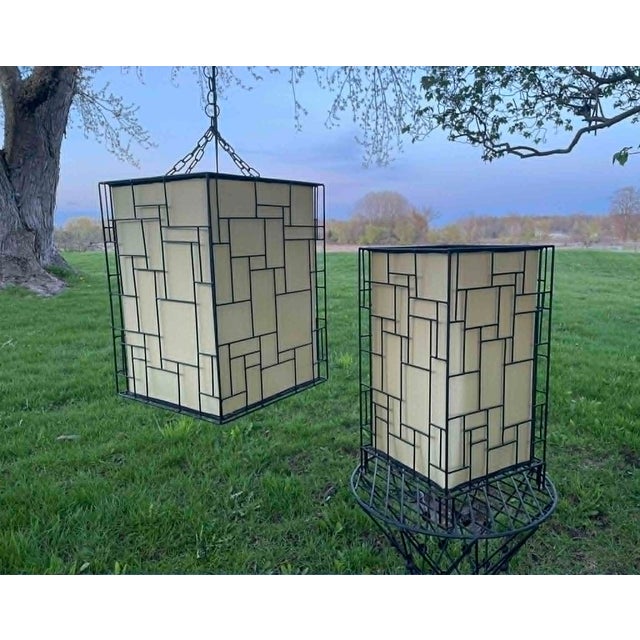 1950s Mid-Century Modern Geometric Pendant Light and Table Light Set ~ in the Style of Piet Mondrian For Sale - Image 4 of 12
