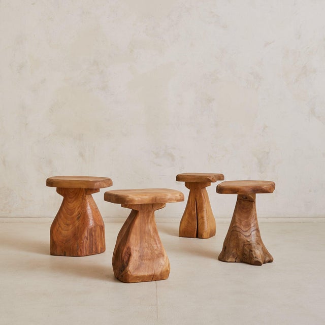 Contemporary French Brutalist Wood Stool No. 03 by Richard Lecompte, 1970s For Sale - Image 3 of 10