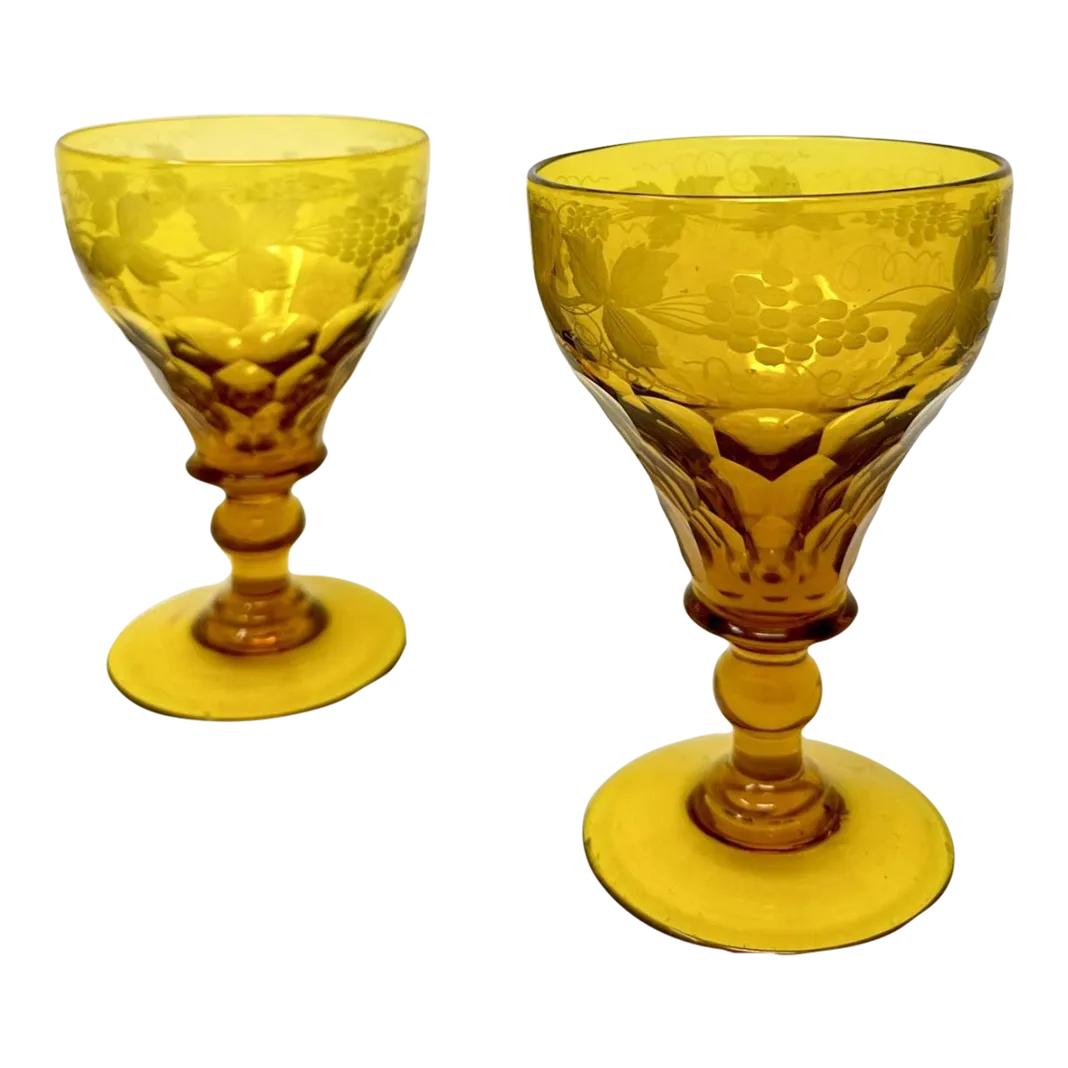 Antique Victorian Pair Wine or Water Drinking Glasses Bohemian Hand Cut  Crystal | Chairish