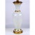 1950 glass and brass table lamp on a wood base with golden finish. Wired for the U.S. and was a 3-way function; uses a...