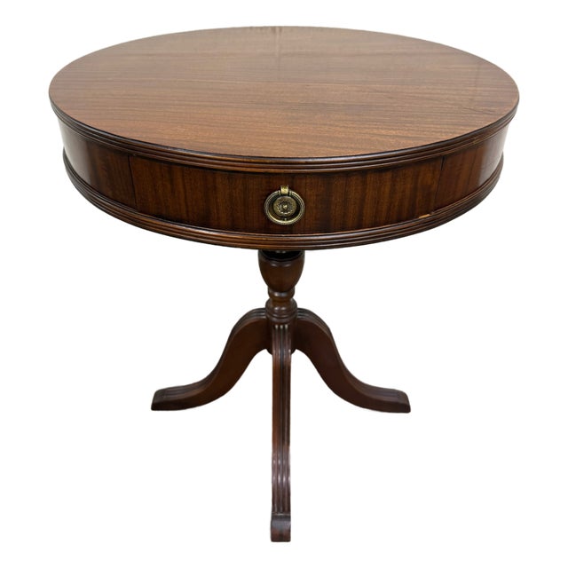 Vintage Imperial Furniture All Mahogany Drum Table End Table Lamp Table For Sale