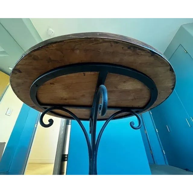 Baker Furniture Company Round Walnut Accent Table With Ornate Wrought Iron Base by Baker Circa 1965 For Sale - Image 4 of 7