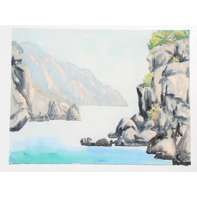 Original Vintage Nordic Waters Watercolor Painting For Sale - Image 4 of 4