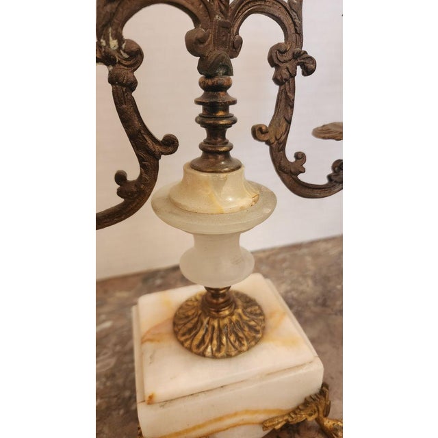 Bronze Pair of Early 20th Century Gilt Bronze Candelabra With Marble Base For Sale - Image 8 of 9