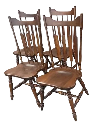 Temple Stuart Solid Walnut Rockingham 'Cattail' Dining Chairs - Vintage Late 1960s - Set of 4