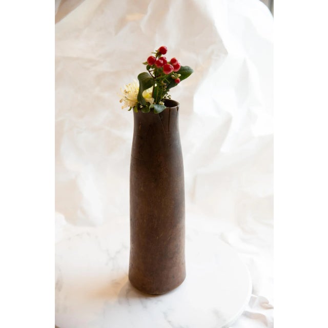 Brown Vintage African Tall Wooden Vase For Sale - Image 8 of 9