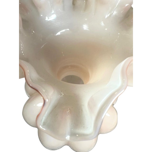 Vintage Blush Pink Opaline Art Glass Ruffled Vase For Sale - Image 4 of 6