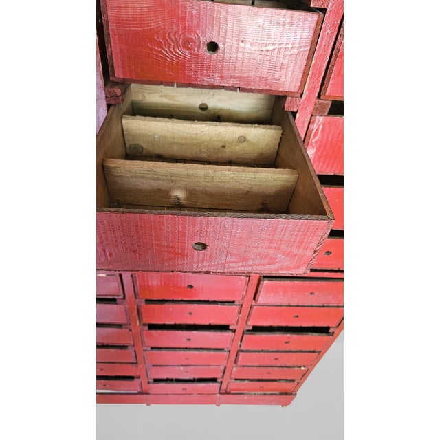 Red Vintage Primative French 39 Drawer Storage Cabinet For Sale - Image 8 of 8