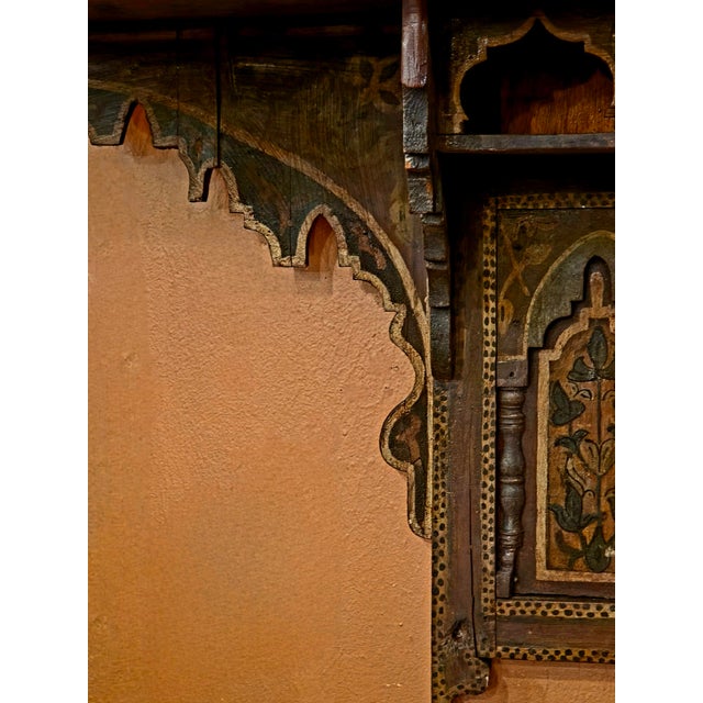 1990s Vintage Moroccan Hand-Carved and Hand-Painted Wooden Wall Shelf For Sale - Image 5 of 12