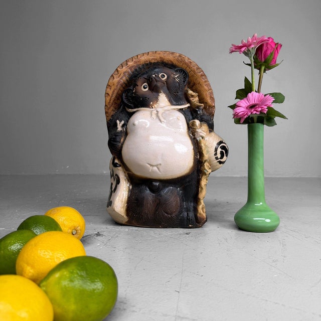 Japanese Shōwa Shigaraki Ware Tanuki Statue, 1960s For Sale - Image 9 of 12