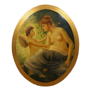 Love Disarmed Cupid Venus Nude Oil Painting on Board After Will Hicock Low 23"
