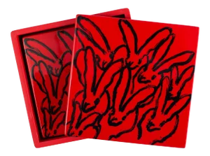 Hunt Slonem Red Bunny Coaster Box Set - Set of 5
