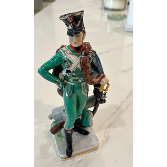 Green Vintage Ernst Bohne & Sohne German Porcelain Figurine of French Soldier For Sale - Image 8 of 14