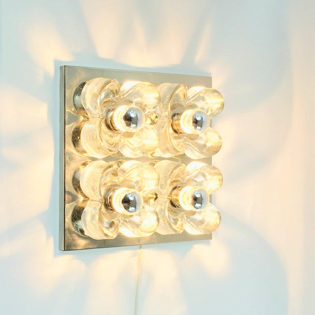 Mid-Century Modern Floral Glass & Chrome Wall Light from Sische, Germany, 1970s For Sale - Image 6 of 11