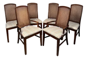 Set of Six Vintage Cane Upholstered Dining Chairs