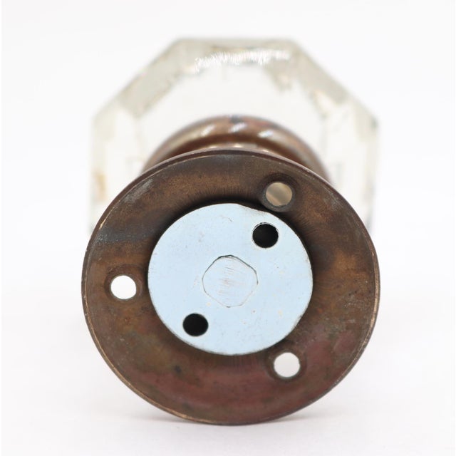 Mid 20th Century Antique Octagon Clear Glass Brass Dummy Door Knob Set For Sale - Image 5 of 5