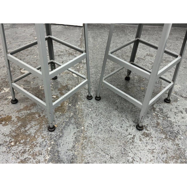 Vintage Industrial Gray Metal Bar Stools Lyon Workspace Model 1901, Pair For Sale In San Francisco - Image 6 of 12