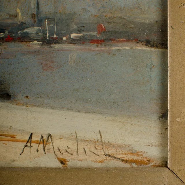 Paint 19th Century "Harbor During Date" Maritime Oil Painting Signed A. Michel, Framed For Sale - Image 7 of 10