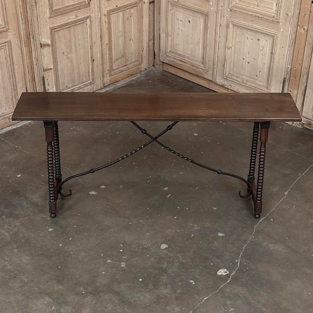 19th Century Spanish Walnut Console ~ Sofa Table With Wrought Iron For Sale - Image 16 of 18