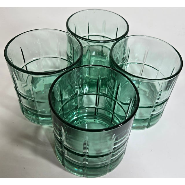 Sea Glass Green Cut Glass Lowballs- Set of Four For Sale - Image 6 of 12