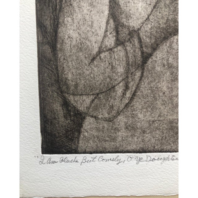 Mid 20th Century Shulamith Wittenberg Miller, Modernist "I Am Black But Comely" Etching Israeli Judaica Bezalel School Woman, 1963 For Sale - Image 5 of 7