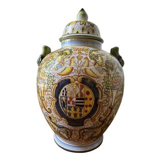 FloorGinger Jar. Extra Large. Beautifully Painted With Crackle Finished.and Cherubs Italian Design. For Sale