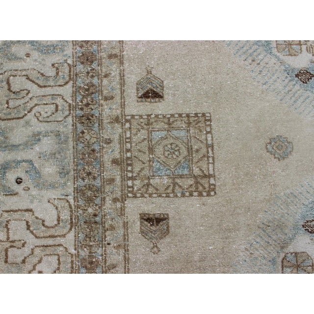 Tan Vintage Persian Tabriz Rug With Three Medallions in Muted Earth Tones and Light Blue For Sale - Image 8 of 10