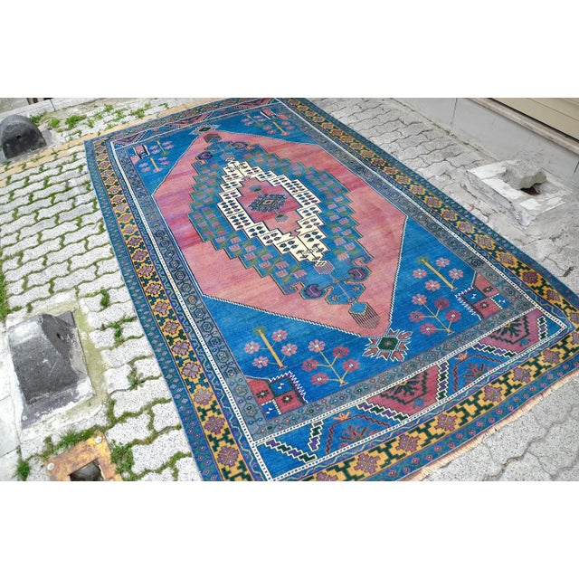 1960s Vinage Blue Rug For Sale - Image 6 of 11