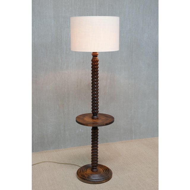 Sculptural Floor Lamp with Table in Oak and Linen from Charles Dudouyt, France, 1940s For Sale - Image 11 of 13