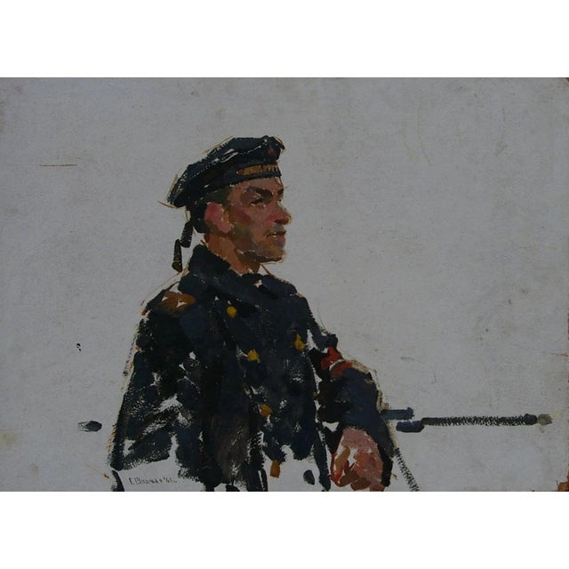Original Soviet Oil Painting: Soldier Portrait by Ukrainian Artist Shponko, 1965 43-58 For Sale