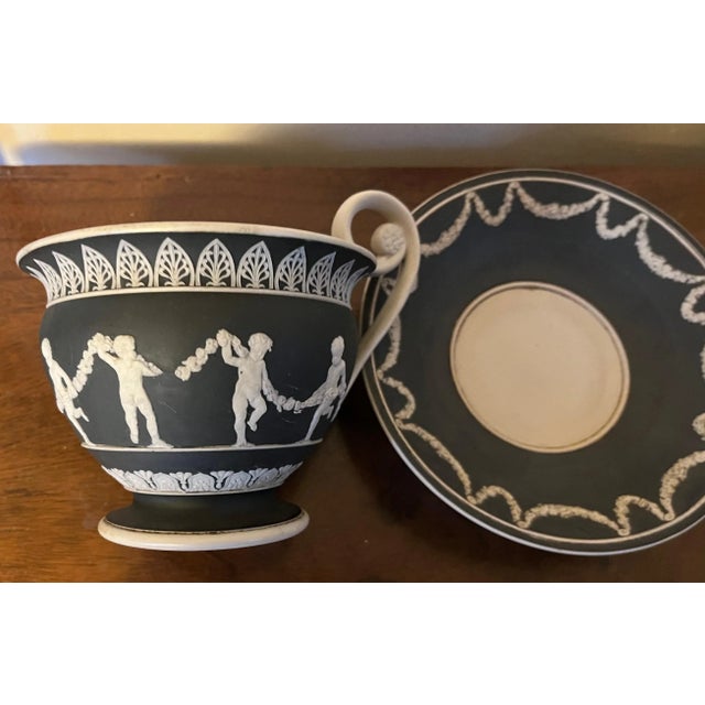 Neoclassical Large Antique Early 19th Century Black Jasperware Cabinet Cup & Saucer For Sale - Image 3 of 13