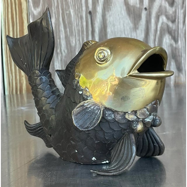 Metal Vintage Boho Burnishes Brass Koi Fish For Sale - Image 7 of 8