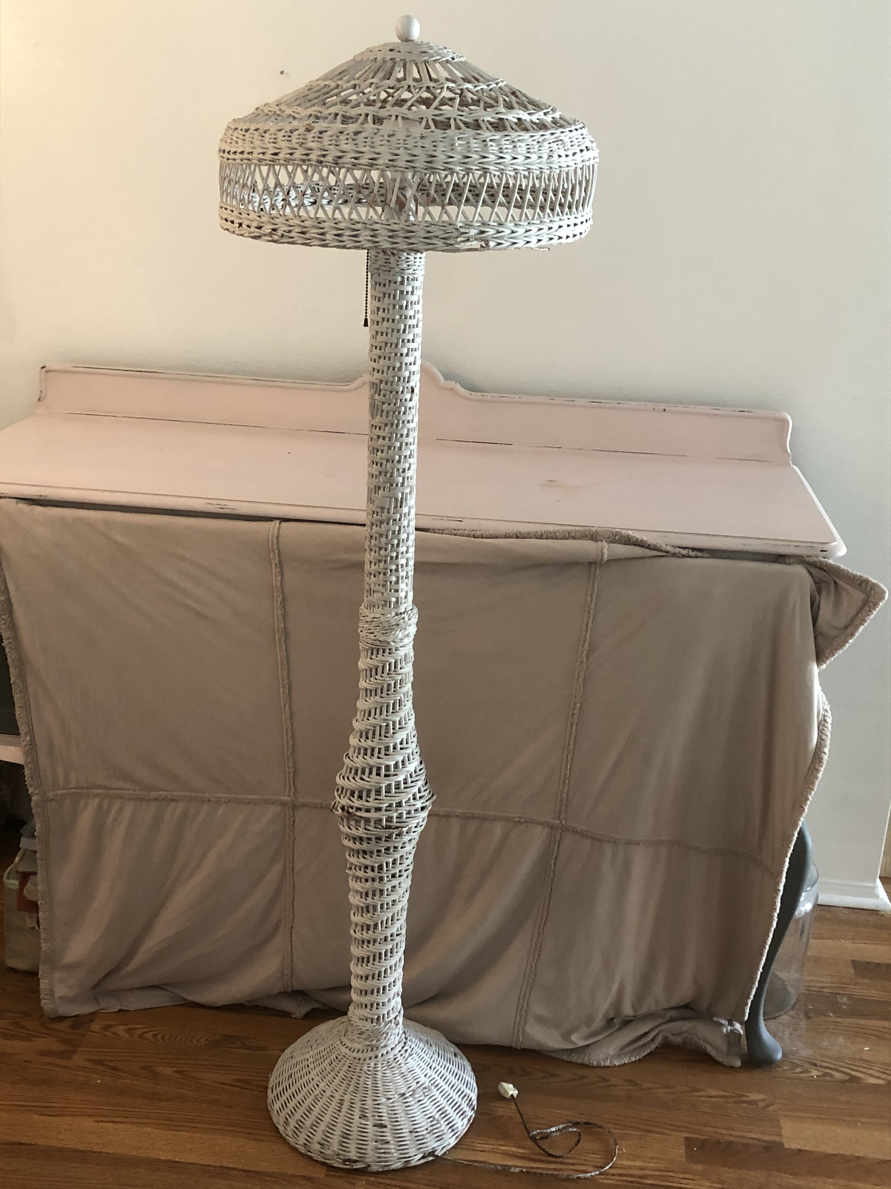 white wicker floor lamp