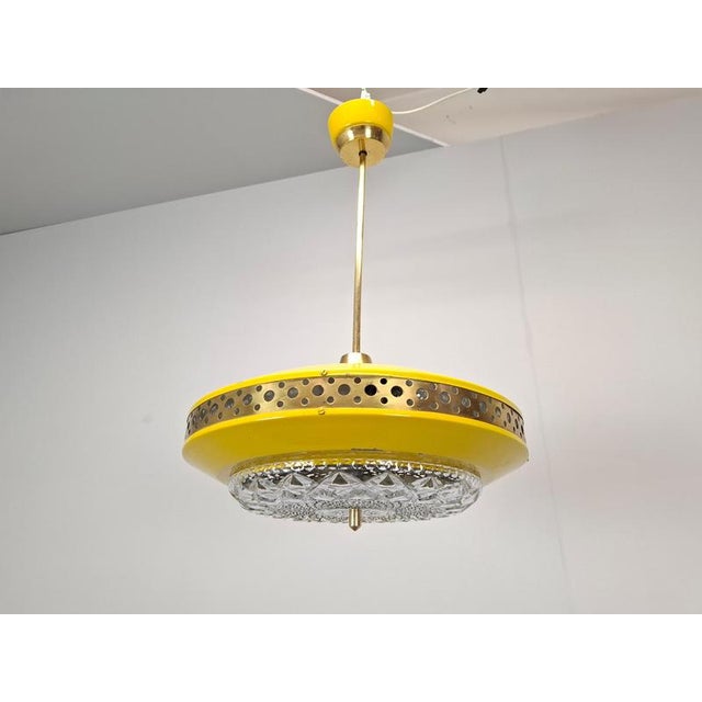 Mid-Century Modern Pendant Lamp in Yellow Metal with Brass and Glass, 1970s For Sale - Image 11 of 18