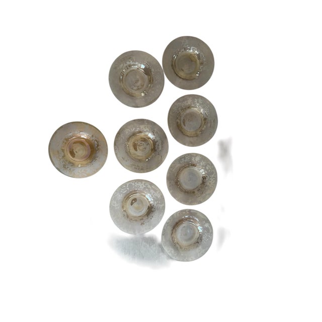 Vintage Bohemian Amber Etched Glass Plates- Set of Eight - 6.625 Inch Heraldic Castle Deer Motif 1920s 1930s For Sale In Chicago - Image 6 of 11