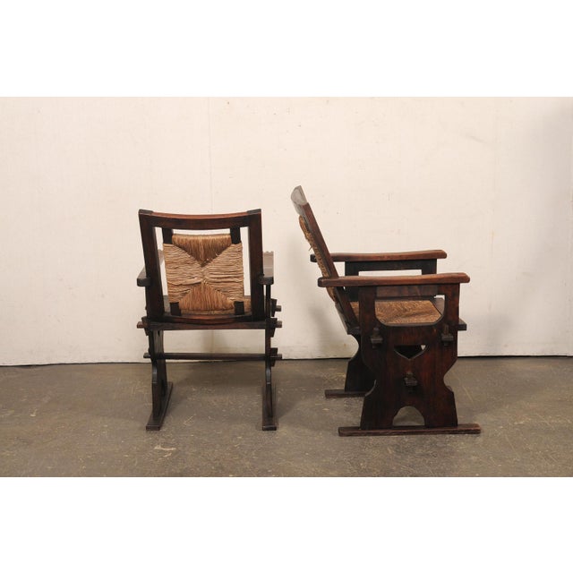 Mid 20th Century Spanish Wood & Hand-Rush Arm Chairs For Sale In Atlanta - Image 6 of 10